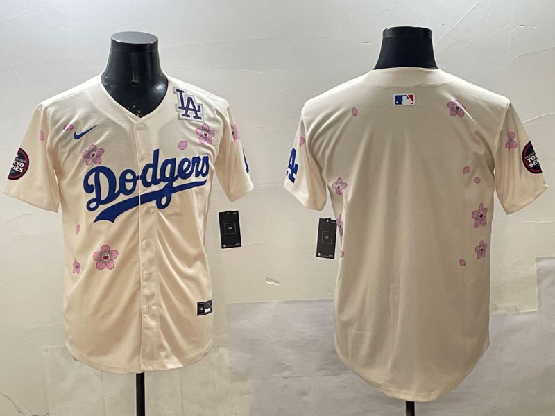 Men Los Angeles Dodgers Blank Cream Sakura Edition 2025 Nike MLB Jersey style 5
